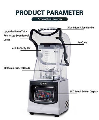 Μικρό θόρυβο βαρύς φόρτος smoothie blender με ηχοστεγμένο κάλυμμα και αδιάσπαστο PC jar